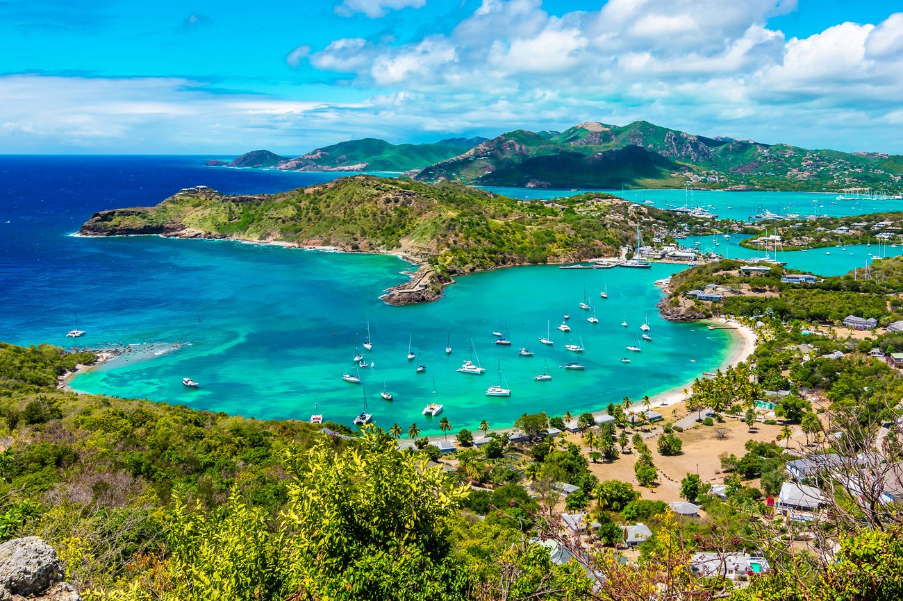 Aerial view of Antigua on a Caribbean JetBlue Vacations All Inclusive Flight + Hotel Package