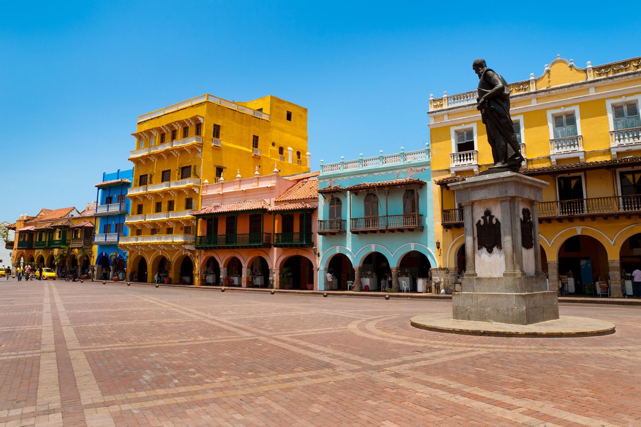 View of Statue of San Pedro de Heredia in Getsamani Cartagena, Colombia on a Flight + Hotel vacation package