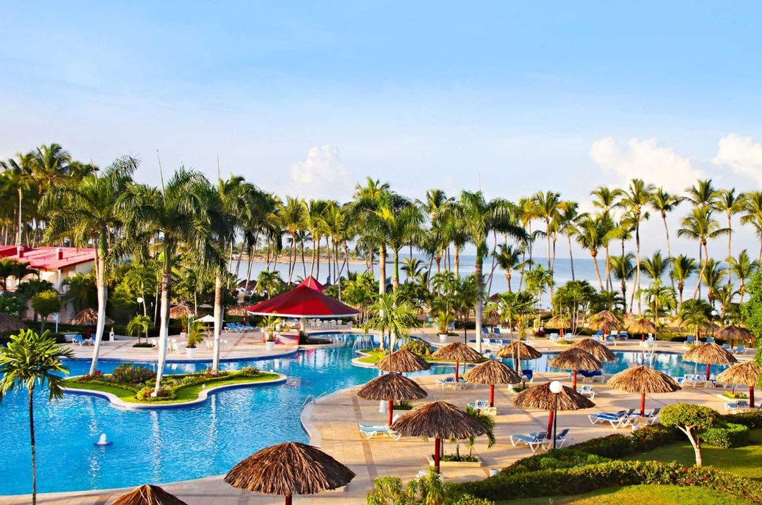Aerial pool view of Bahia Principe Grand La Romana, All Inclusive on a Dominican Republic Flight + Hotel vacation package