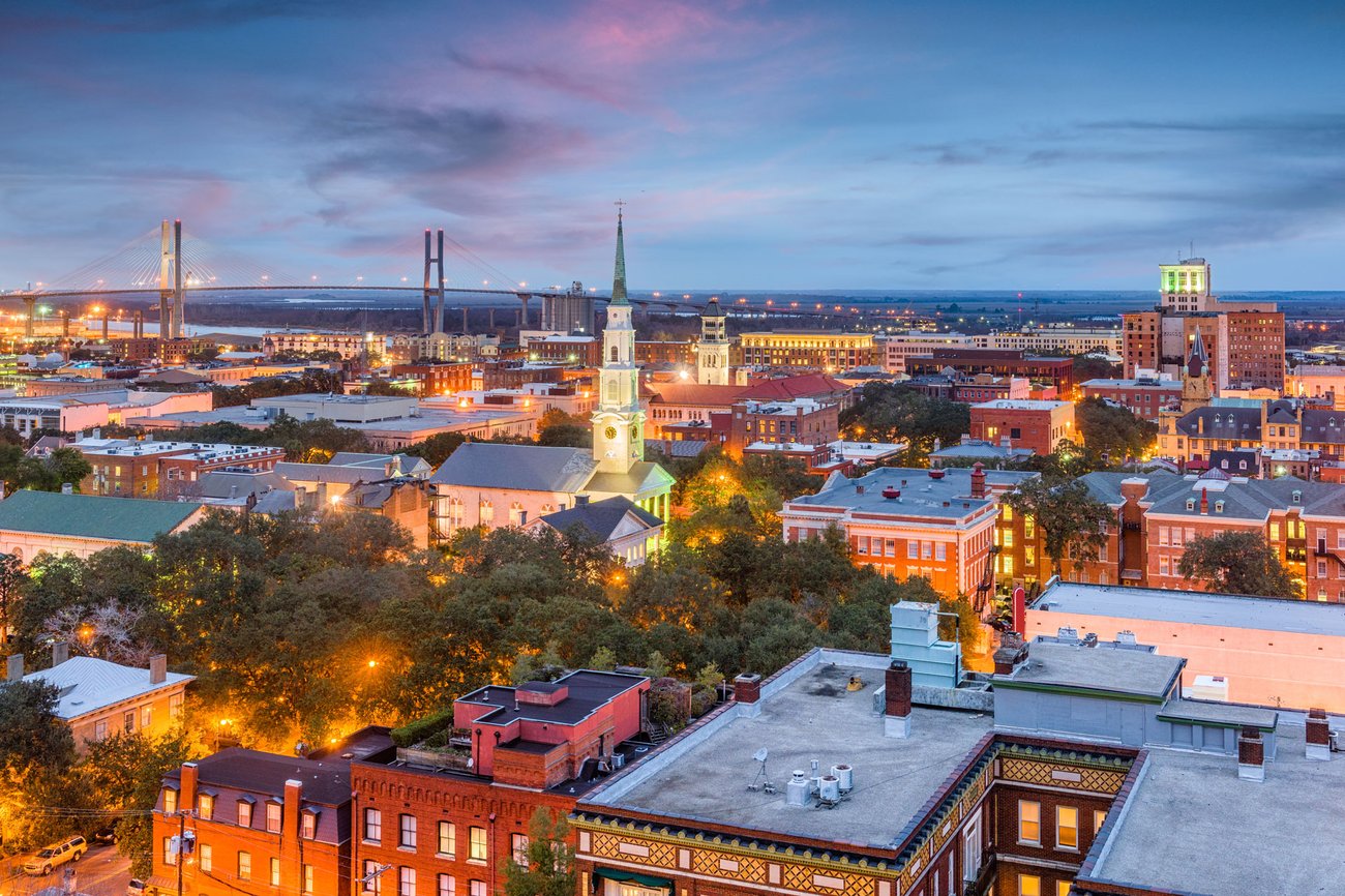 Aerial view of skyling of Savannah on a Georgia Flight + Hotel JetBlue Vacations all inclusive package