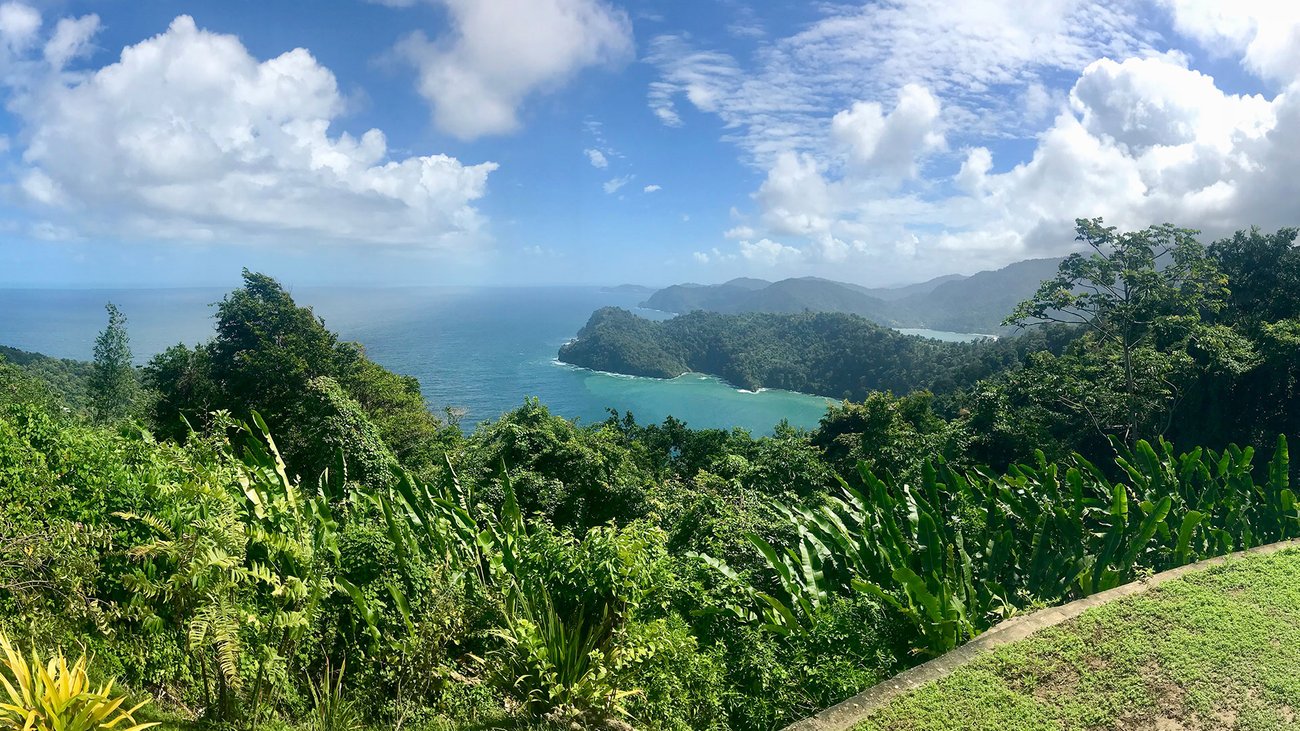 Aerial view of landscape and sea in Trinidad and Tobago on an all inclusive Flight + Hotel JetBlue Vacations package