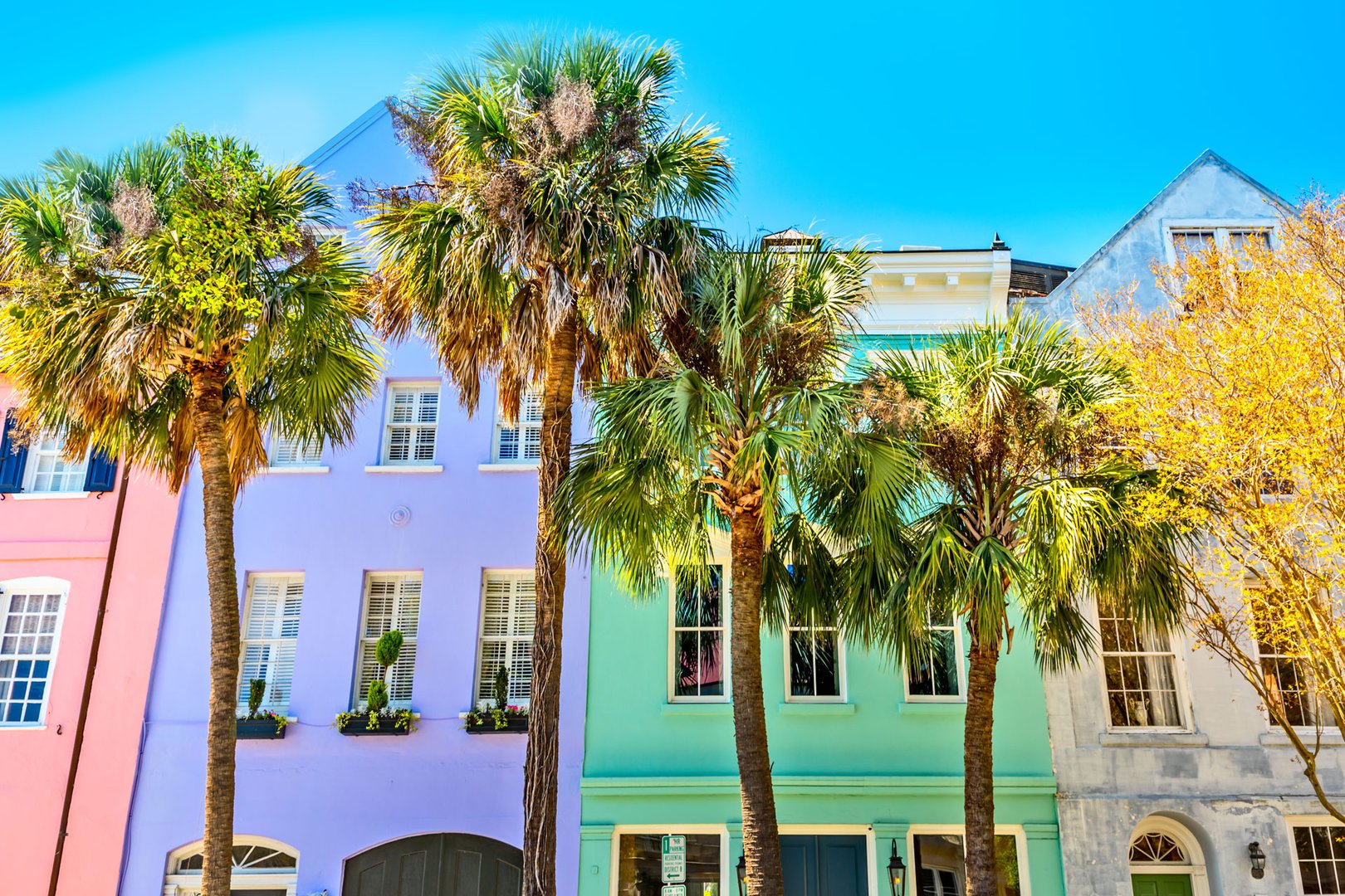 View of Rainbow Row on a Charleston Flight + Hotel all inclusive JetBlue Vacations package
