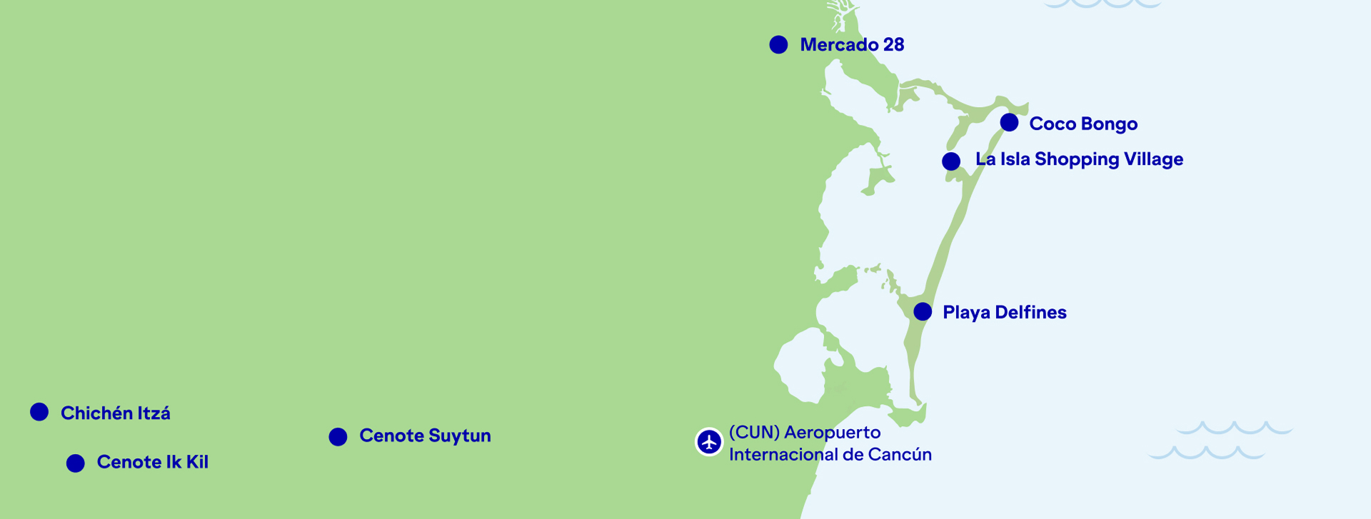map of the Cancún region showing inland highlights