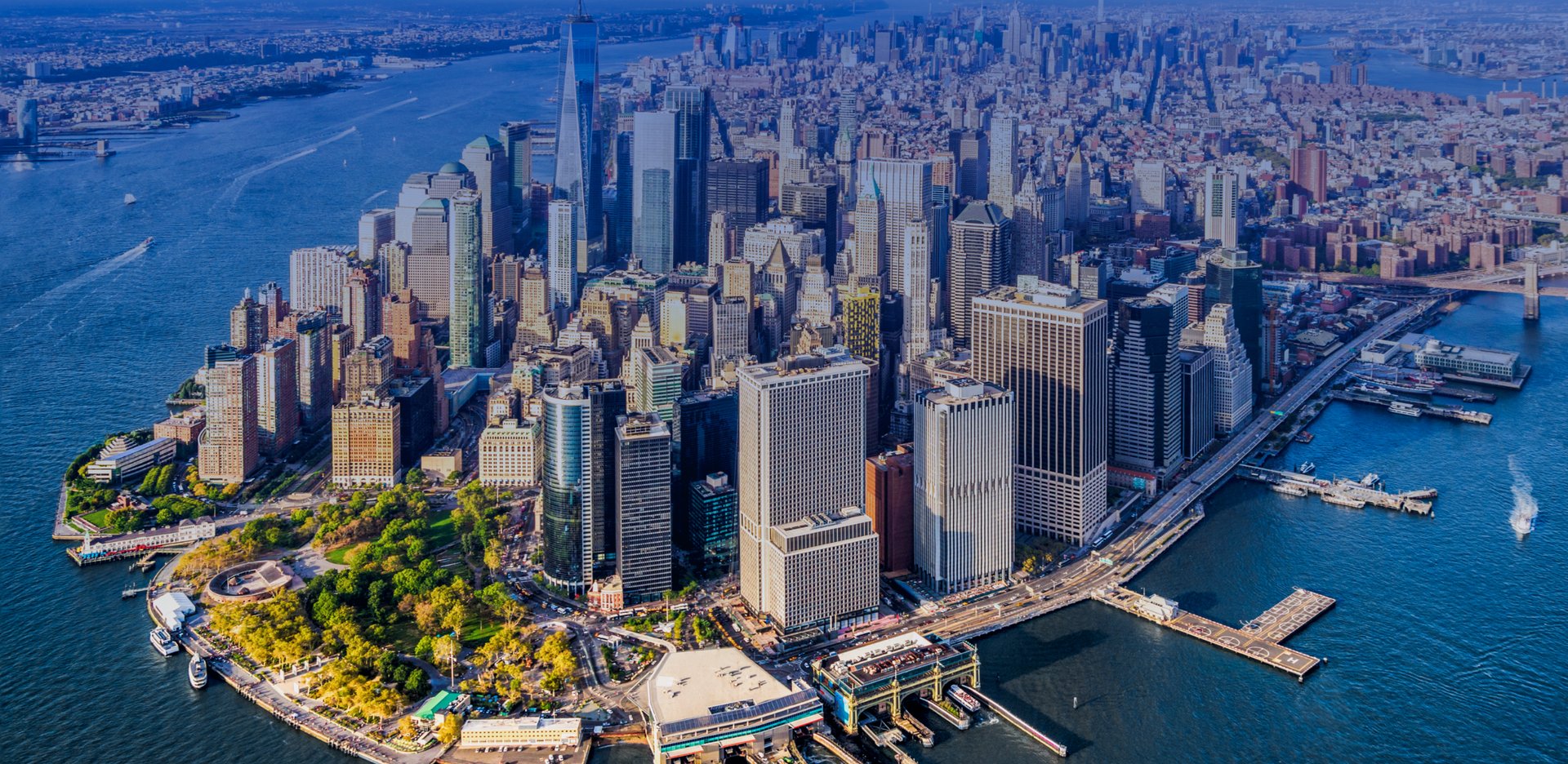 Aerial view of New York City skyline on a JetBlue Vacations all inclusive package to New York