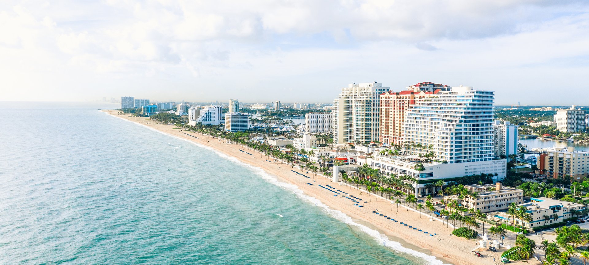 Aerial view of ocean and shoreline in Fort Lauderdale on a JetBlue Vacations all inclusive package to Florida