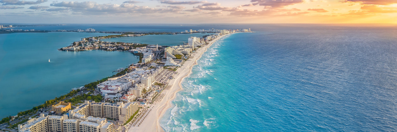 Aerial view of Cancun on an all inclusive JetBlue Vacations package to Mexico
