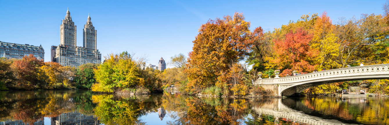 View of fall foliage and skyline on a New York vacation package with JetBlue Vacations
