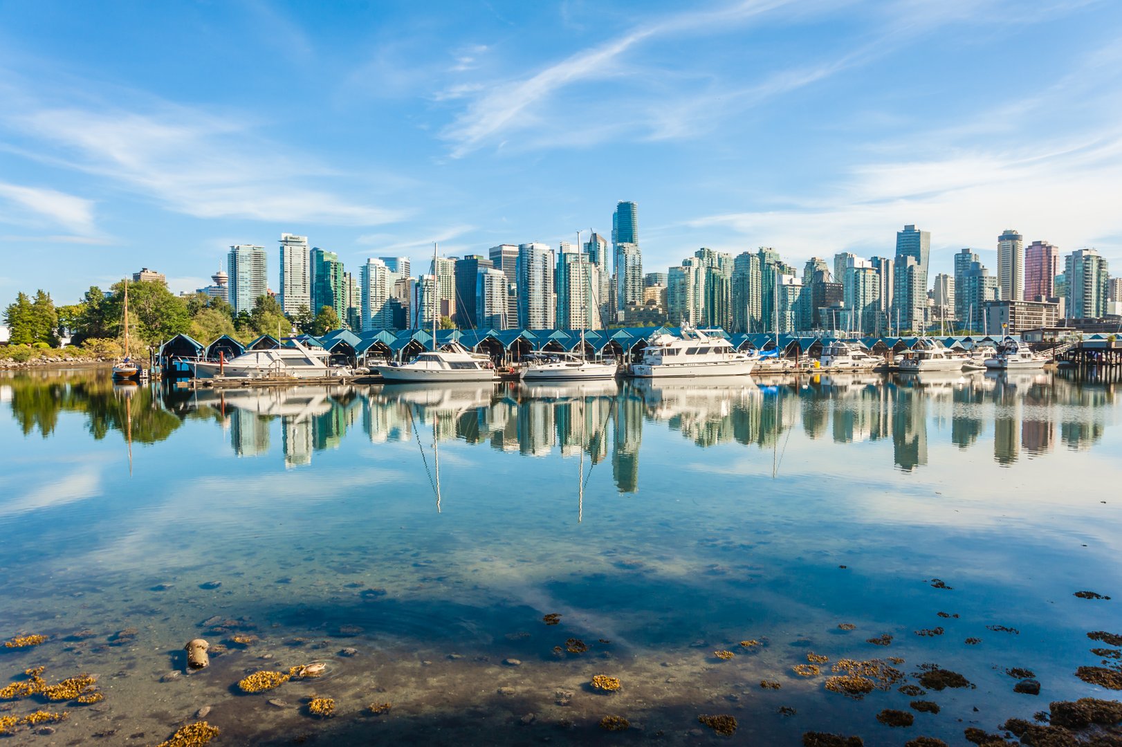 Panoramic view of waterfront and city of Vancouver, Canada on Flight and Hotel Vacation Package
