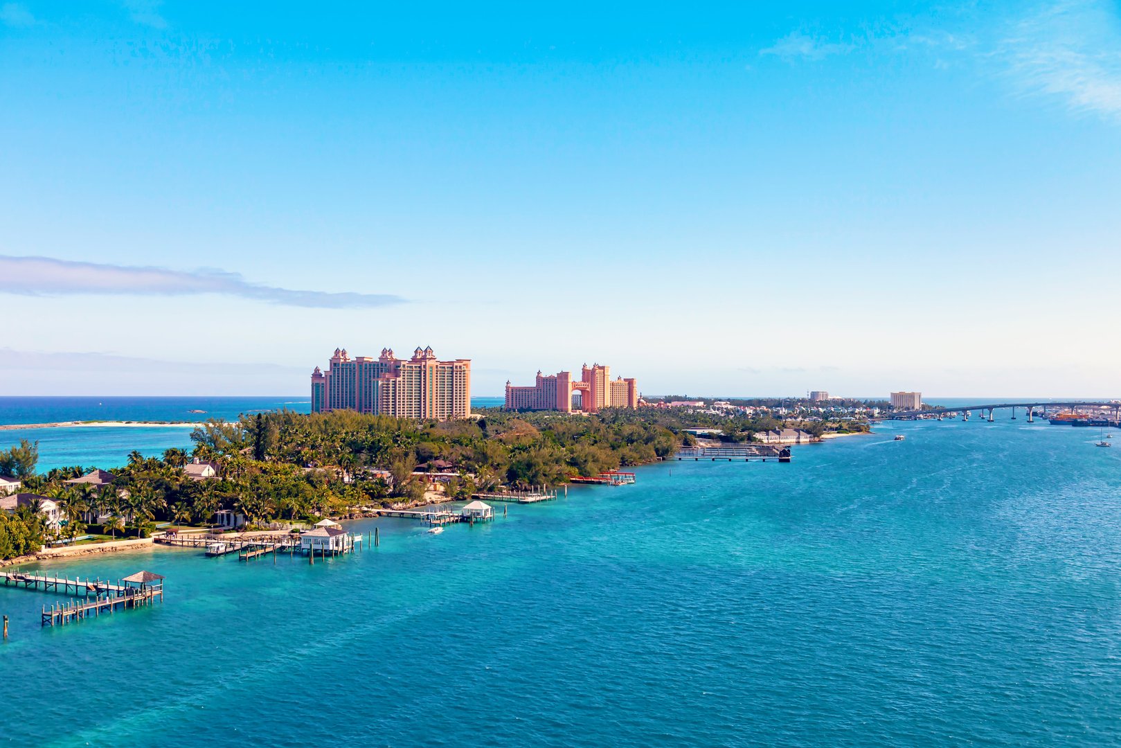 Blue waters and Atlantis Resort in Nassau, Bahamas cruise destination
