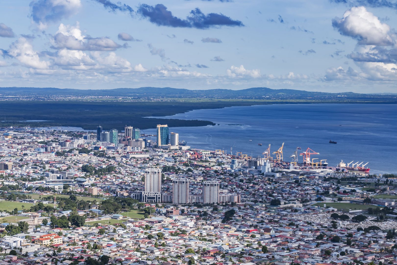 Aerial view of Port of Spain, Trinidad and Tobago on a Flight + Hotel JetBlue Vacations Caribbean package