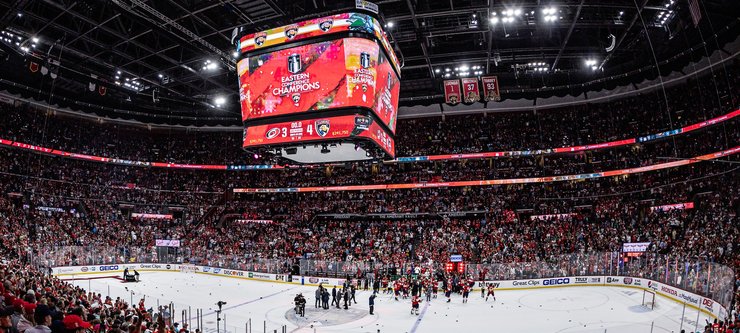 Aerial view of Florida Panthers hockey arena with a JetBlue Vacations all inclusive  vacation package