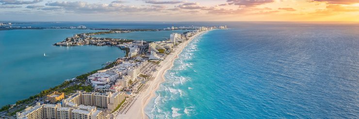 Aerial view of Cancun on an all inclusive JetBlue Vacations package to Mexico