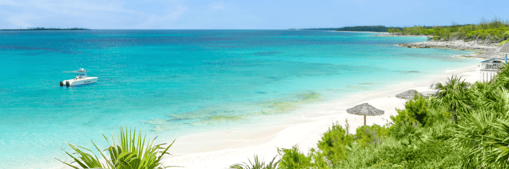 Aerial beach view with a tropical Caribbean JetBlue Vacations package to Nassau, Bahamas