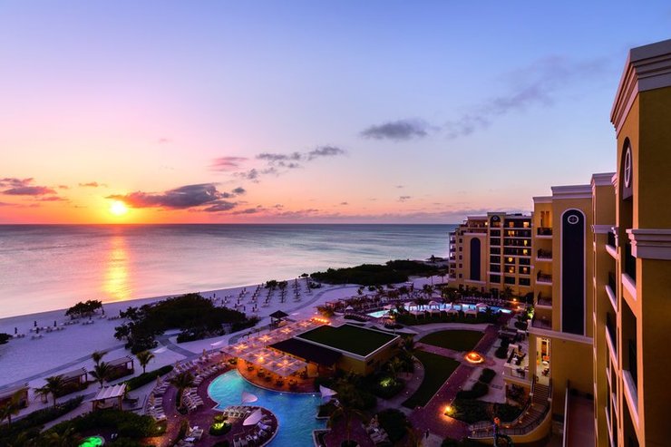 Aerail sunset beach view at The Ritz Carlton, Aruba on a Caribbean Flight + Hotel all inclusive JetBlue Vacations package